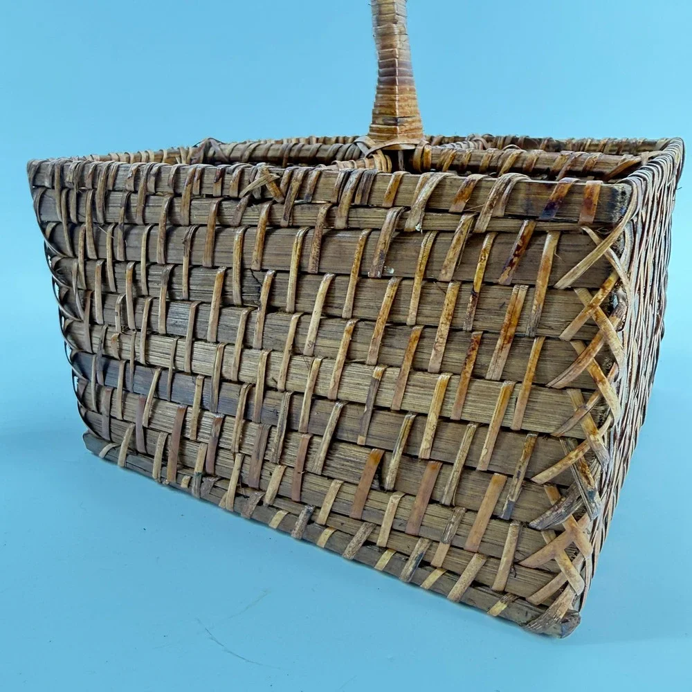 Woven Wicker Silverware Outdoor Caddy Brown Sturdy 4-Compartment Basket Handle